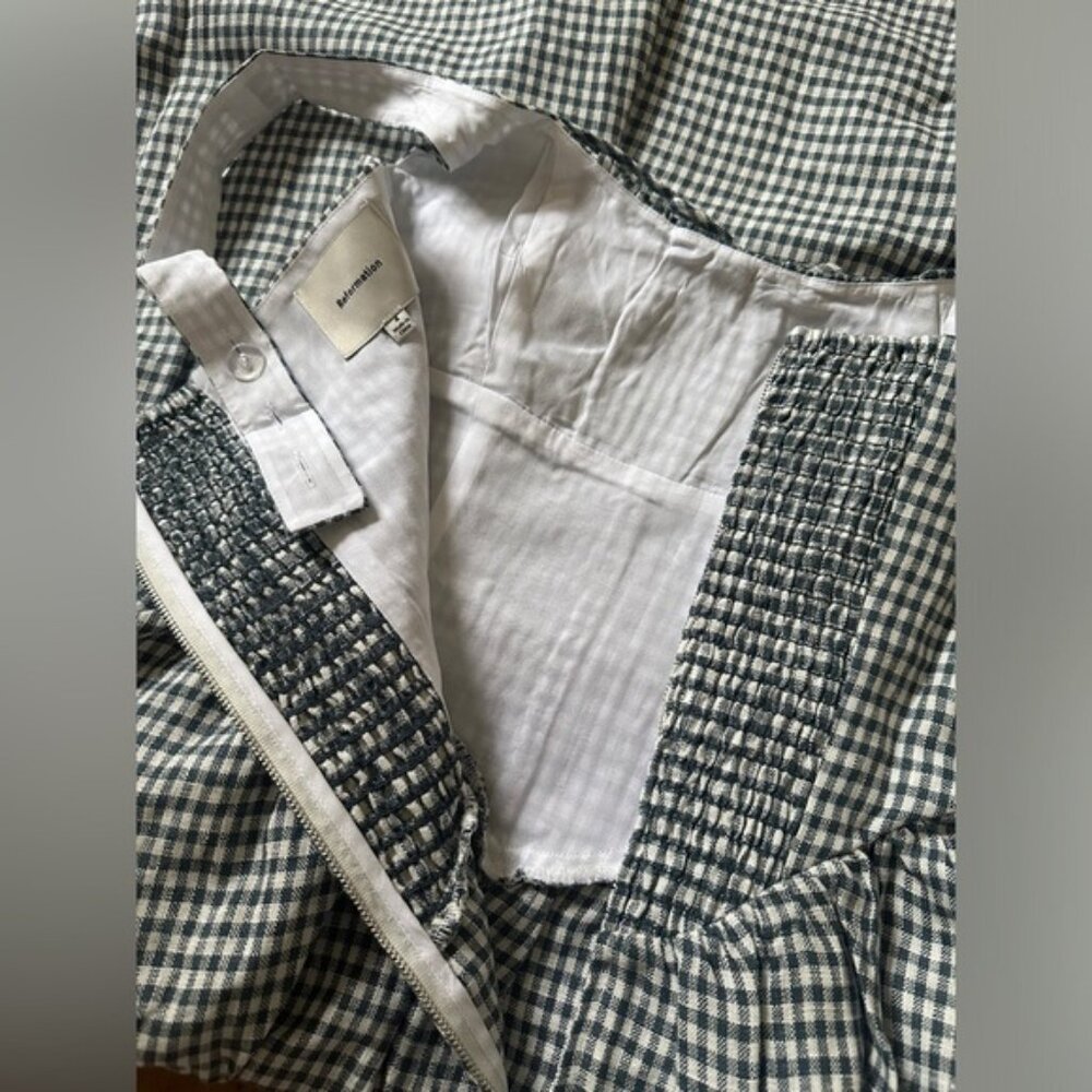 NEW Reformation Balia Midi Linen Dress in  Slate Check Plaid Navy White | size 4 - Picture 15 of 16